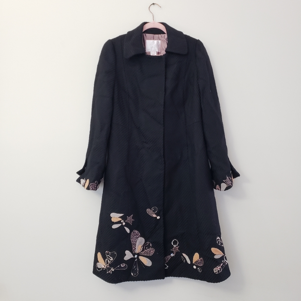 Rebecca Taylor vintage patchwork wool coat black 8